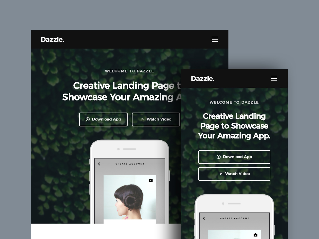 Dazzle Free App Landing Page Template - Tablet & Mobile