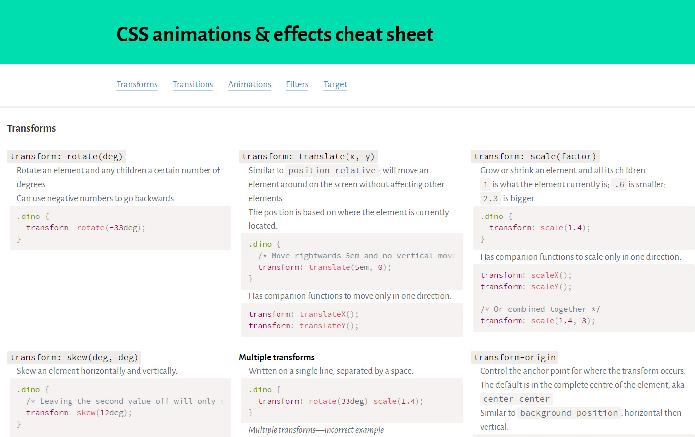 CSS Animations & Effects Cheat Sheet