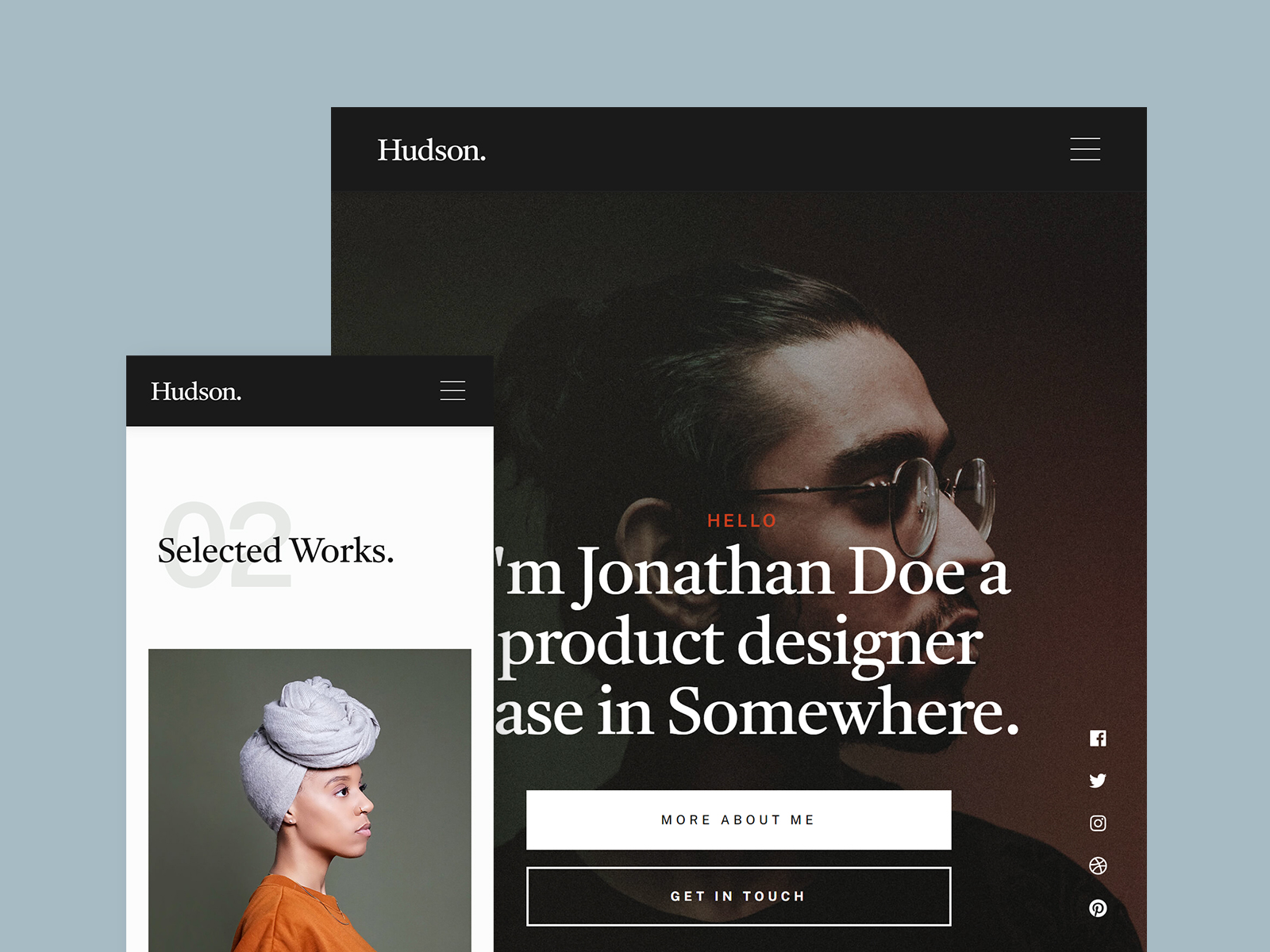 Hudson Free Personal Website Template - Tablet & Mobile