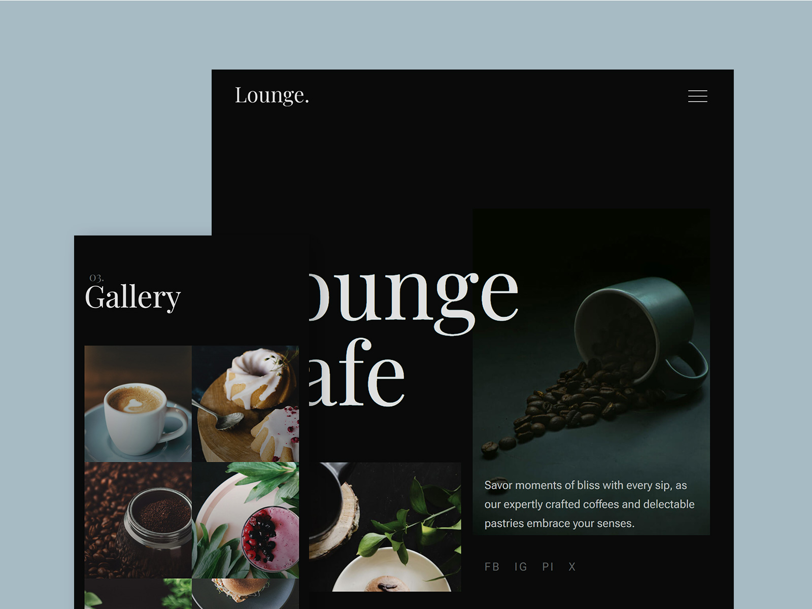 Lounge cafe web design tablet and mobile top view