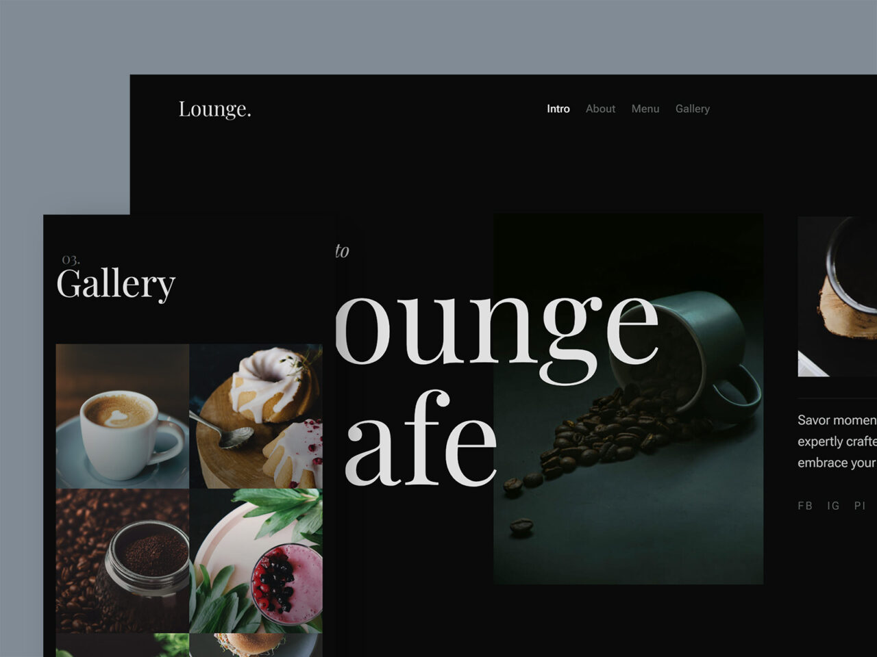 Lounge free cafe HTML template desktop and mobile preview