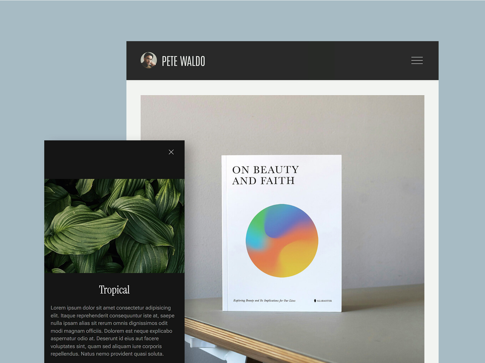 Waldo personal portfolio web design tablet and mobile top view